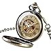 Vintage Bronze Automatic Mechanical Pocket Watch Roman Numerals Watch Pendant Carving Retro Transparent Glass Cover