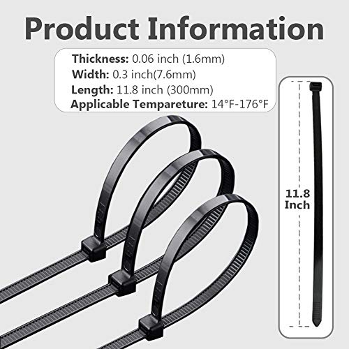 Zip Ties Heavy Duty 12 Inch Actual 11.8 Inch Cable Ties Black Zip Tie