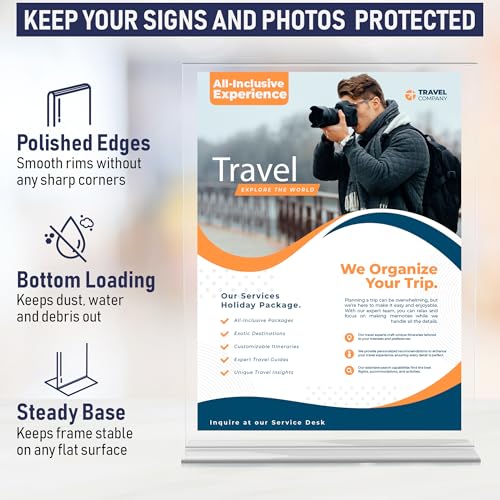 Dasher Products Acrylic Sign Holder A4 - T Stand Sheet Holder with Bottom Opening A4 Acrylic Stand for Signs, Brochure, Menu, Display, and More.Double Sided Advertising Stand (A4-6 Pack)