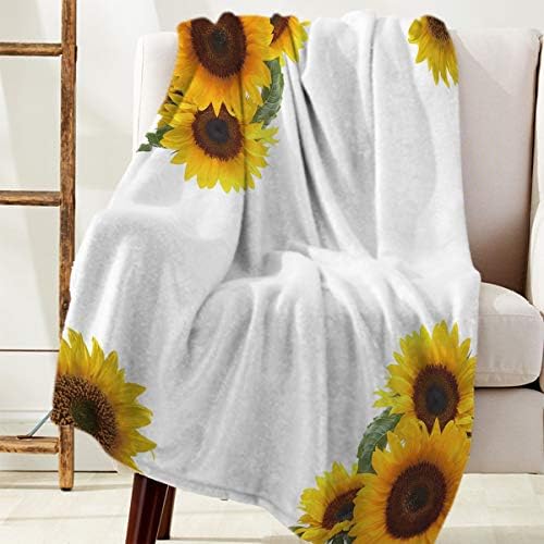 Floral Flannel Throw Blanket 40" x 50" Lightweight Couch Bed Blanket All Season Use, Comfort Blankets for Boys Girls, Yellow Sunflower Blossom Pattern