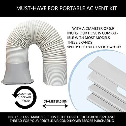 LEZIFU Portable Air Conditioner Kit with Hose, Adjustable Window Seal with 5.9 Inch Diameter 59" Length Hose for Vertical/Horizontal Window