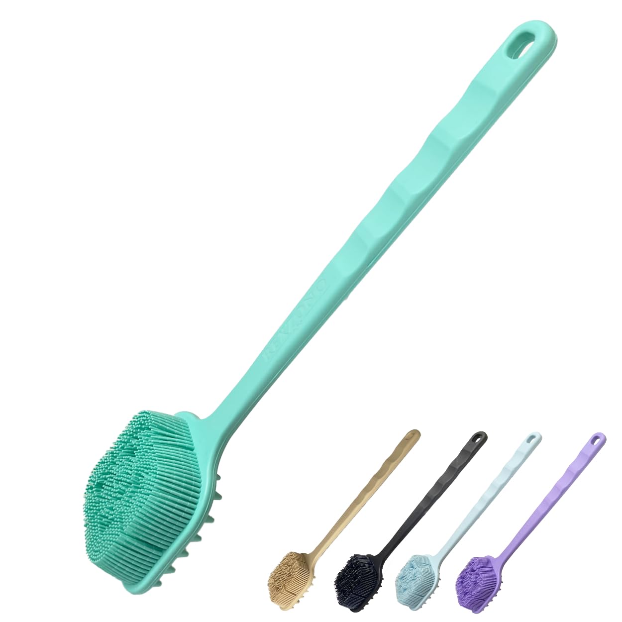 Rexzono® Double Sided Silicone Back Scrubber, Long Handle Exfoliating Body Bath Brush, Loofah for Shower, Gentle Cleansing Scrub for Women and Men, Easy to Clean and Lather