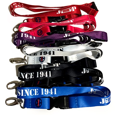 Since 1941 Jeep Lanyard Keychain Holder Gift Bundle - Includes Black, Purple, Pink, Red, White and Blue Wrangler Grille Logo Lanyards