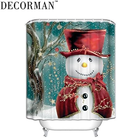 DECORMAN Custom Shower Curtains Christmas Happy New Year Snowman Tree Waterproof Polyester Fabric Shower Curtain