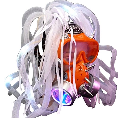 Steampunk LED light dread cyberlock goth RAVE club face gas mask with goggles