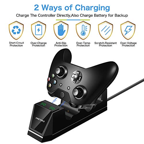 ONETEKS Xbox One Controller Charger with 2X 1200mAh Rechargeable Battery Packs Dual Xbox Controller Charging Station for Xbox One/One S/One X/One Elite(Black)