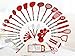 38-piece Kitchen Utensils Set Home Cooking Tools Gadgets Turners Tongs Spatulas Pizza Cutter Whisk Bottle Opener, Graters Peeler, Can Opener, Measuring Cups Spoons (Red)