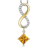 Gem Stone King 925 Silver and 10K Yellow Gold Yellow Citrine and Lab Grown Diamond Pendant Necklace for Women | 1.28 Cttw | Gemstone November Birthstone | Princess 5MM | With 18 Inch Chain