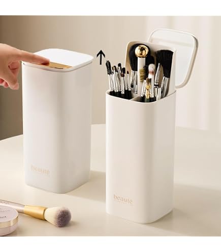 Porte-pinceaux De Maquillage Rotatif 360° Avec Couvercle - 6 Compartiments, Transparent, Antidérapant - Idéal Rangement Salle De Bain
