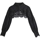 Detachable Dickey Blouse Fake Collar Long Lantern Sleeve Sun Protection Lace Half Shirt Blouse False Collar Crop Top