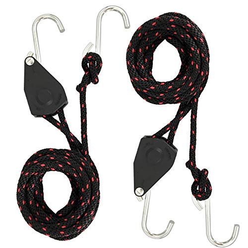 Rope Ratchet, Codinter 1/4" x 10ft Tie Down Straps Heavy Duty Adjustable Pulley Rope Clip Hanger for Kayak Canoe (2-Pack) - Thumbnail 5