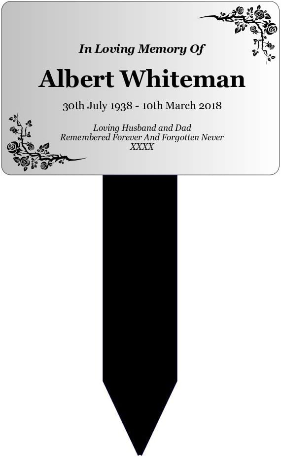 New Personalised Silver Memorial Plaque Stake Acrylic - Outdoor, Grave Marker, Remembrance, Tribute