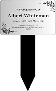 New Personalised Silver Memorial Plaque Stake Acrylic - Outdoor, Grave Marker, Remembrance, Tribute