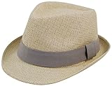 EPYA Women and Men Classic Short Brim Straw Fedora Hat with Band, Grey, Gray, 58cm