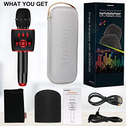 BONAOK Bluetooth Wireless Karaoke Microphone,Portable Karaoke Machine Speakers with Duet Sing