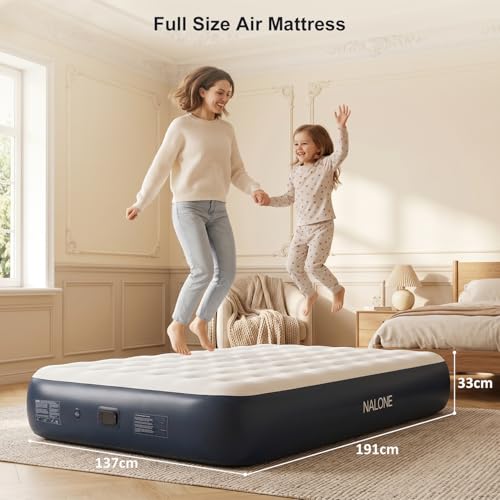 NALONE Colchón Hinchable 2 Plazas con Inflador 191x137x33cm, Colchón Inflable Matrimonio Autohinchable Cama Hinchable Eléctrico para Uso Doméstico Y Camping