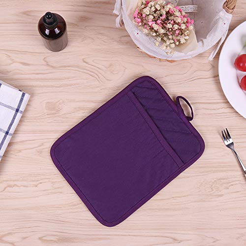 Anyi Oven Pot Holders with Pocket, 100% Cotton Oven Mitts Oven Pads with Feature of Heat Resistant Potholders Non Slip for Cooking Baking, Set of 3 (Purple) - Thumbnail 5