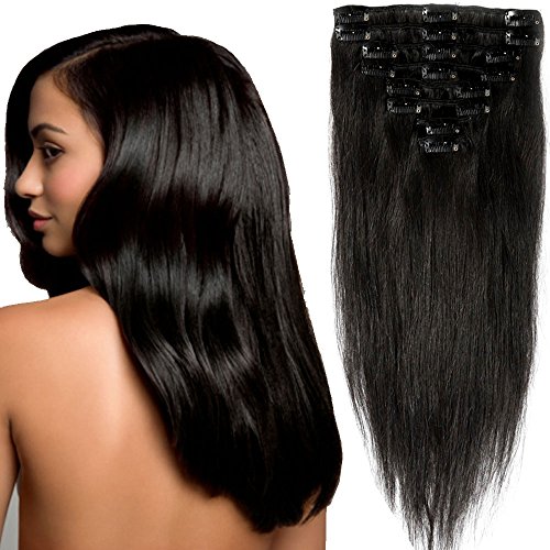 Standard Weft 10 Inch 70g Jet Black Clip in 100% Real Remy Human Hair Extensions 8 Pieces 18 Clips