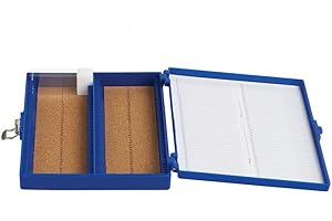 Heathrow Scientific HS15994A Premium Microscope Slide Box, 100-Place, Cork, ABS, Blue, 208mm Length, 175mm Width, 34mm Height