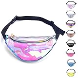 Miracu Neon Holographic Fanny Pack, 80s Cute Fashion Fanny Packs for Women Girls, Shiny Waist Pack Bum Bag for Rave, Festival, Party, Travel