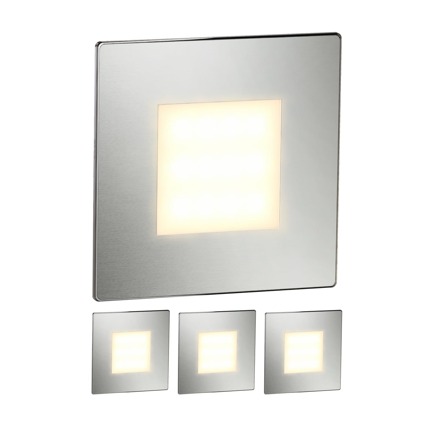 ledscom.de 4 LED Staircase Light/recessed wall Light FEX for Indoor and Outdoor use, Angular, Stainless Steel, 85 x 85mm, Warm White