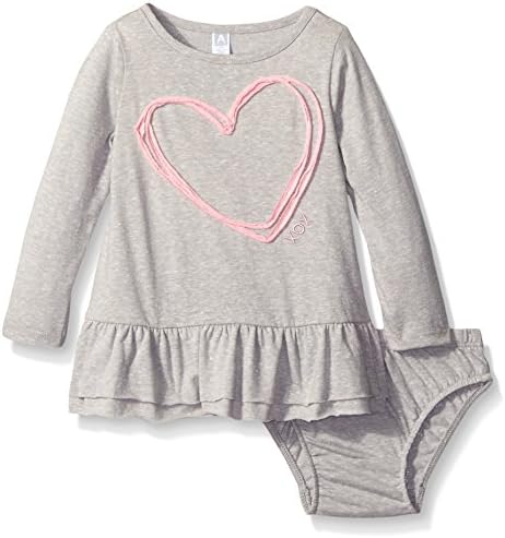 Amy Coe Girls' Big Heart Dress with Panty Set, Light Grey Heather, 24 Months
