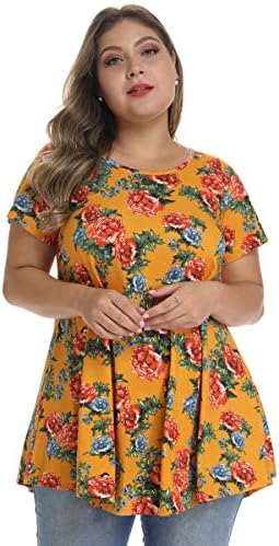 MONNURO Womens Short Sleeve Casual Loose Fit Flare Swing Tunic Tops Basic T-Shirt Plus Size