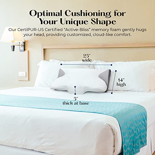 SUTERA - Dream Deep Contour Memory Foam Pillow, Orthopedic Cervical Support for Neck, Shoulder and Back Pain Relief, Ergonomic Pillow for Side, Back and Stomach Sleepers, Washable Cover - White+Bag