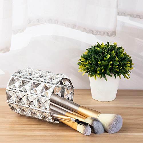 Feyarl 2pcs Crystal Beads Makeup Brush Holder Silver Bling Handcrafted Comb Brush Pen Pencil Holder Pot Cup Storage Cosmetic Tools Organizer Container Candle Holder for Bedroom Dresser Bathroom Office