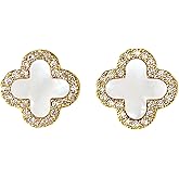 HighSpark Clover Earrings for Women | Hypoallergenic Studded Clover Stud Earrings | Lovely Gift - Studded White