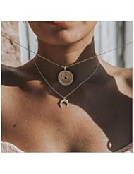 Home: MINGHUA Fashion Double Horn coin Necklace Crescent Moon Charm Pendant Chain Necklace - MINGHUA