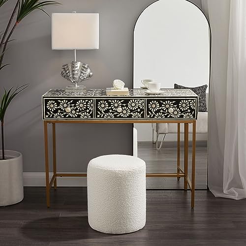 Get Set Style Modern Round Ottoman with Soft Padded Seat, Multifunctional Vanity Stool for Makeup, Upholstered Footrest Stool Ottoman Foot Stool for Living Room, Bedroom