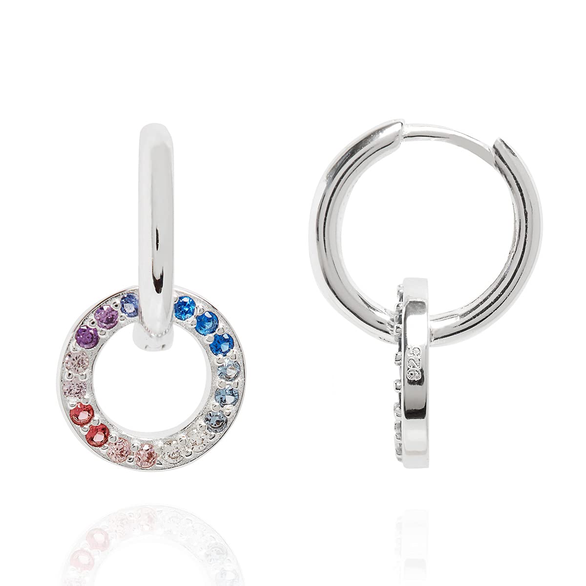 Annie Oak Womens 925 Silver Eternal Circle Charm Rainbow Huggie Earrings