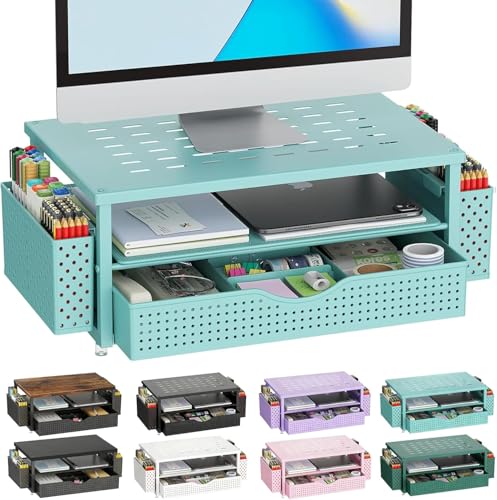 Monitor stand with drawer and pen holders
