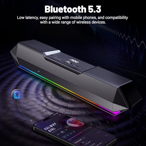 AOC ACS4650 Bocinas para PC, Micrófono Ajustable, Barra de Sonido con Cable USB, Altavoces estéreo con Luces LED, Compatible con Ordenadores, teléfonos móviles, Reproductores MP3 y PSP