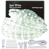 JUNWEN Outdoor LED Rope Lights Indoor 432 LEDs Waterproof 39ft/12m Daylight White Neon Light Flexible Round Electric String Lighting Plug in 110V 8A Powered Mounting Fixing Clip