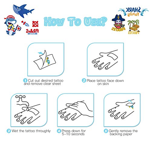 Tattoo Kinder, AGPTEK 250 Stück Pirate Tattoos Set, Wasserdichte Kindertattoos mit Bronzing Pirate, Shark, Aufkleber für Jungs, Kindergeburtstag Mitgebsel, Party, Festival – Bild 7