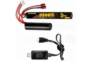 Cecicebb 3300mAh Airsoft Battery 11.1V Nunchuck Battery with T Plug Fit for AEG AK47 M4 MP5 Airsoft Model Guns Rifles 1 Pack 3S Rechargeable Stick Shape Butterfly with 11.1V USB Charger Cable