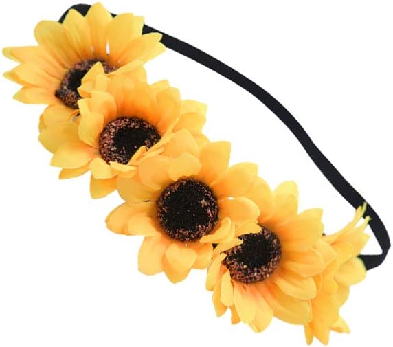 Amosfun Sunflower Headband Bridal Flower Headband Artificial Sunflower Floral Crown Bridal Headwear Natural Wreath for Bridal Seaside Holiday Wedding Decor - Image 3
