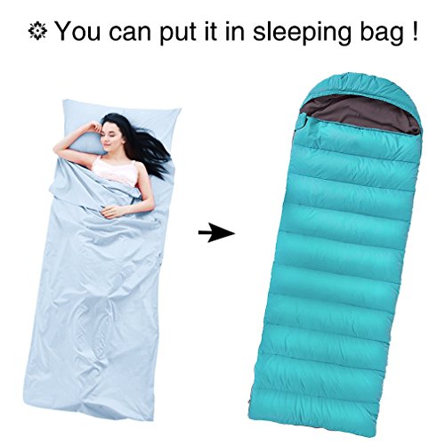 Sleeping Bag Liners Sleep Sack Lightweight Portable Sleeping Sheet Dirt-Proof Compact Travel Camping Sheet for Outdoor Travel Hiking Hotels Picnics (Light Blue, 83x46'')