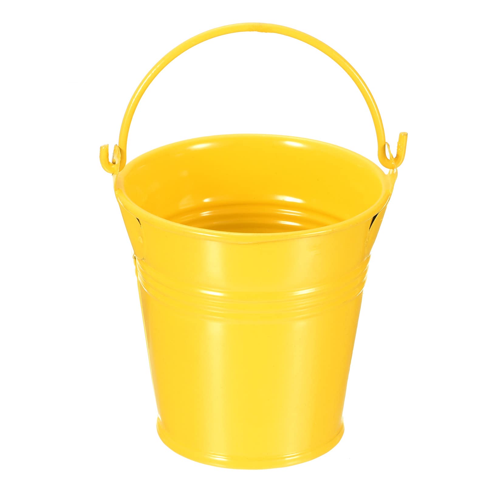 PATIKIL Small Metal Bucket 3", 4 Pcs Colorful Decorative Candy Pails Container with Handle for Crafts Party Favor Garden Planter, Yellow