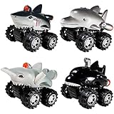 DINOBROS Shark Toys Pull Back Cars for Boys and Toddlers 4 Pack Ocean Sea Animal Truck Toy Dolphin Hammerhead Shark Killer Whale Playset Gift for 3 Years Old and Up