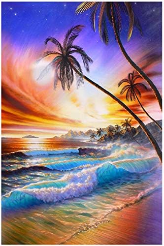 DIY Diamond Painting with Numbering Kit, 5D Full Diamond Round Rhinestones Adult Painting Diamond Painting Kit Palm Tree Cross Stitch Art Craft Home Living Room Room Wall Decor,18x12 Inch