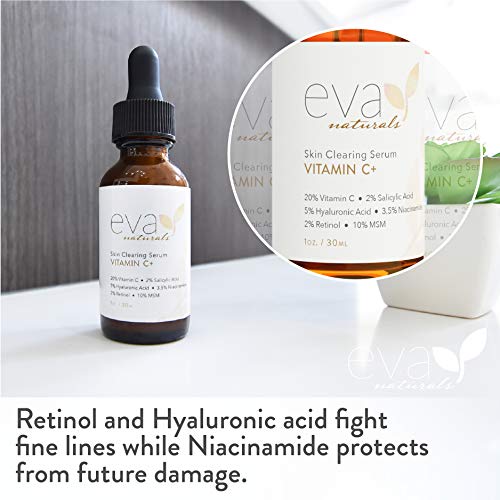Eva Naturals Vitamin C Serum Plus 2 Retinol, 3.5 Niacinamide, 5 Hyaluronic Acid, 2 Salicylic