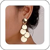 Iaceble Boho Cluster Disc Dangle Earrings Gold Disc Coin Stud Earrings Round Disc Drop Earrings Metal Coin Earrings Jewelry for Women