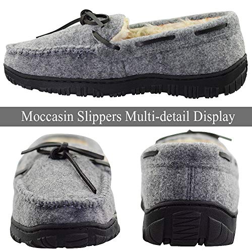 LA PLAGE Mens Indoor/Outdoor Arch Support Moccasin Microsuede Artificial Wool Upper House Slippers 11 US Light Grey - Thumbnail 3