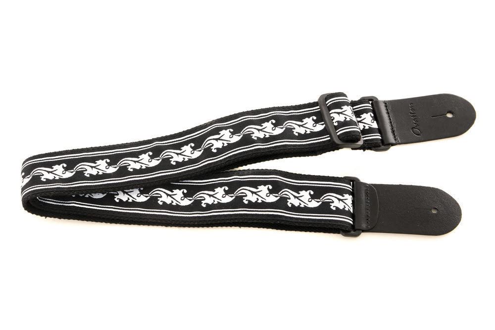 OVATION Guitar Strap Nylon - Signature "Leaf" - White/Black – Padded guitar strap with leather ends and embroidered leaf design
