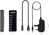 RSHTECH USB Hub 7 Port USB 3.0 Aluminum Splitter w/ On/Off Switches & 5V Power view 6