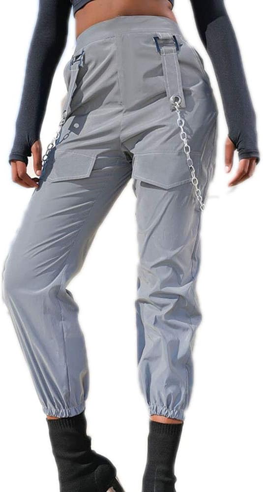 Women's Reflective Trousers Chain Decorative Reflective Bib Overalls Pants