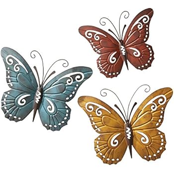 Collections Etc Nature-Inspired Metal Butterfly Decorative Wall Art Trio, Indoor/Outdoor Butterfly Décor